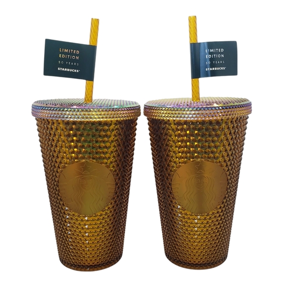 Starbucks 50 Years Limited Edition Gold Grande Honeycomb Tumbler Set of Two